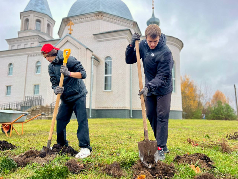 Молодежь Могилевщины высадила деревья у храма в аг. Восход
